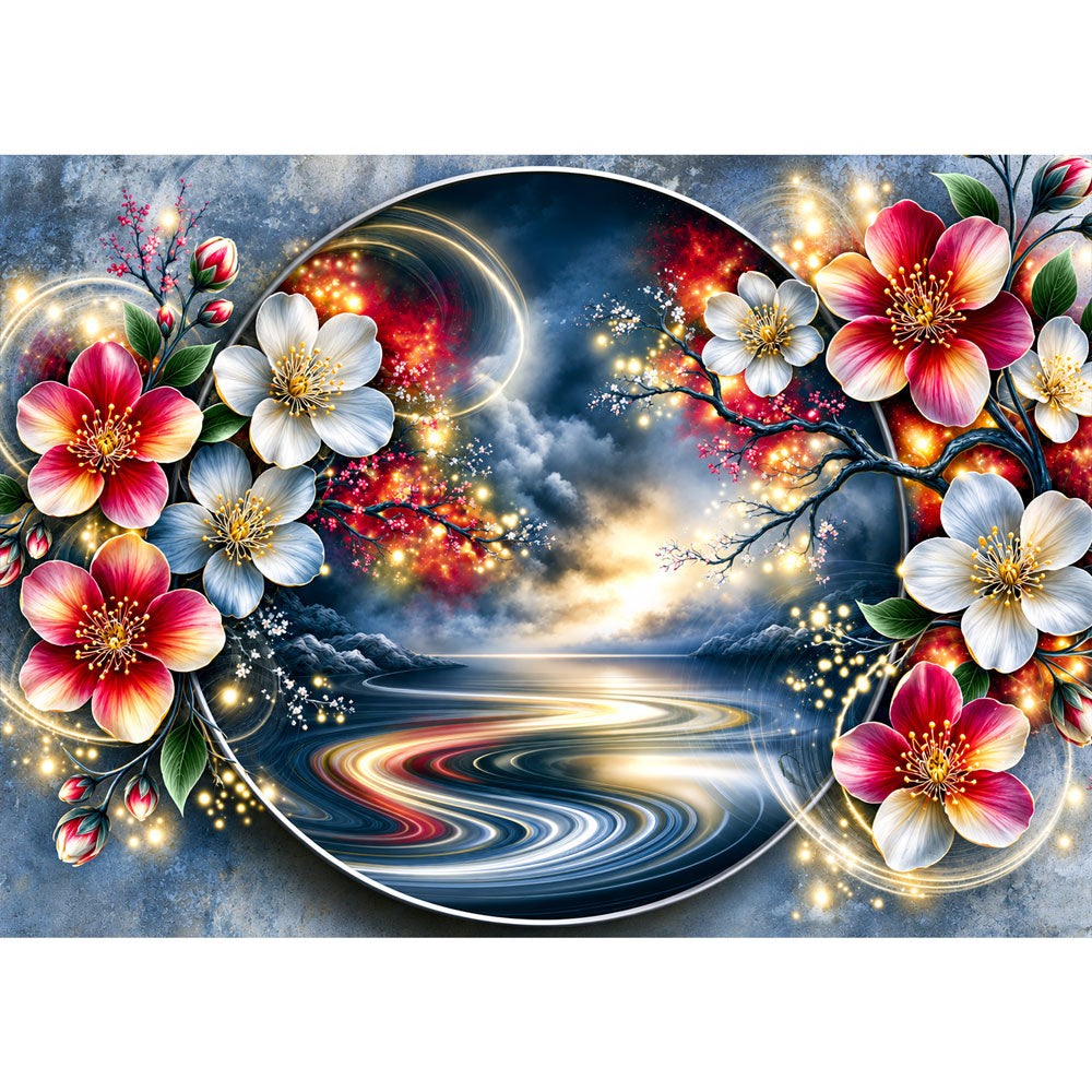 5D Diamond Painting – Blütenportal ins Goldene Licht | Unique Diamond