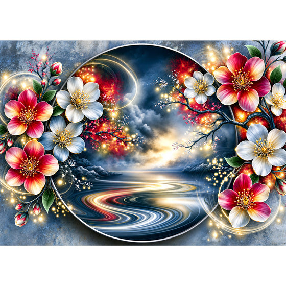 5D Diamond Painting – Blütenportal ins Goldene Licht | Unique Diamond