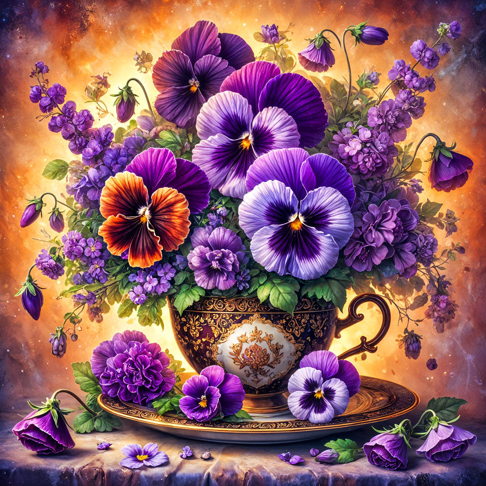 5D Diamond Painting – Blütenpracht der Stiefmütterchen, Unique-Diamond