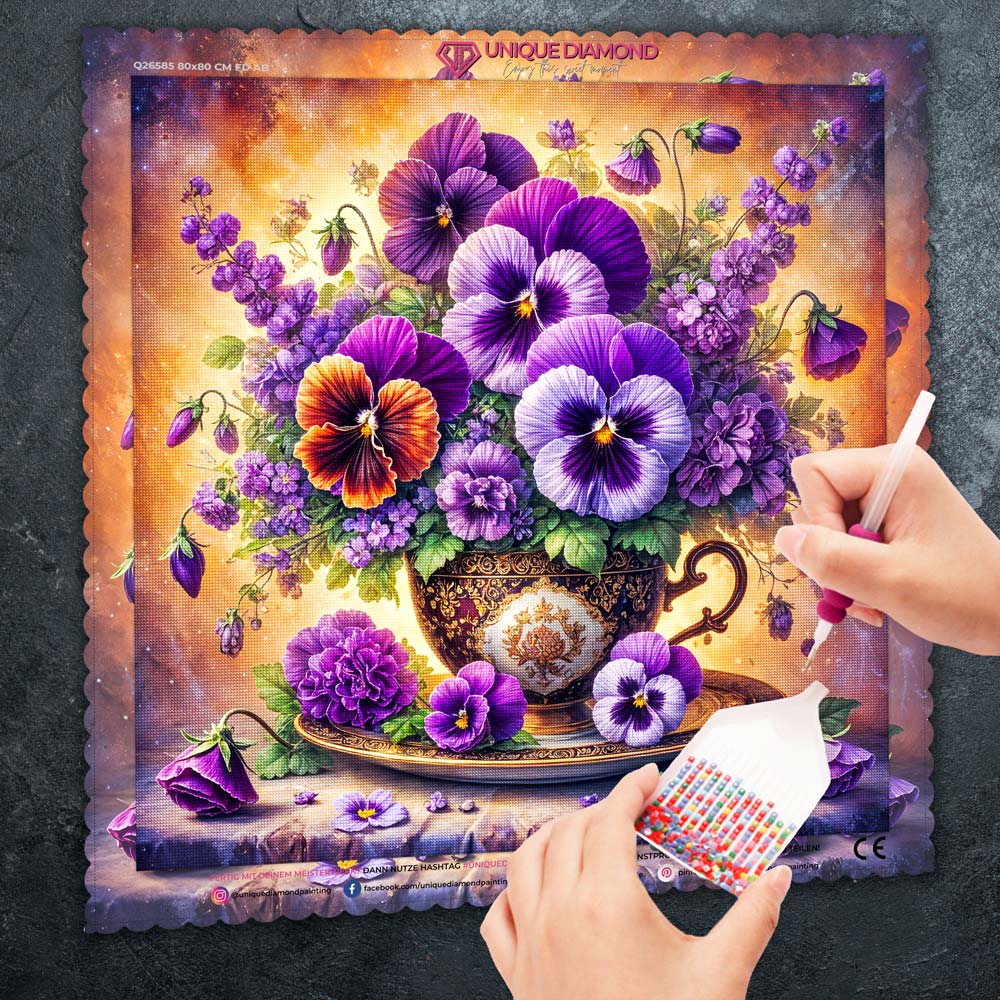 5D Diamond Painting – Blütenpracht der Stiefmütterchen, Unique-Diamond