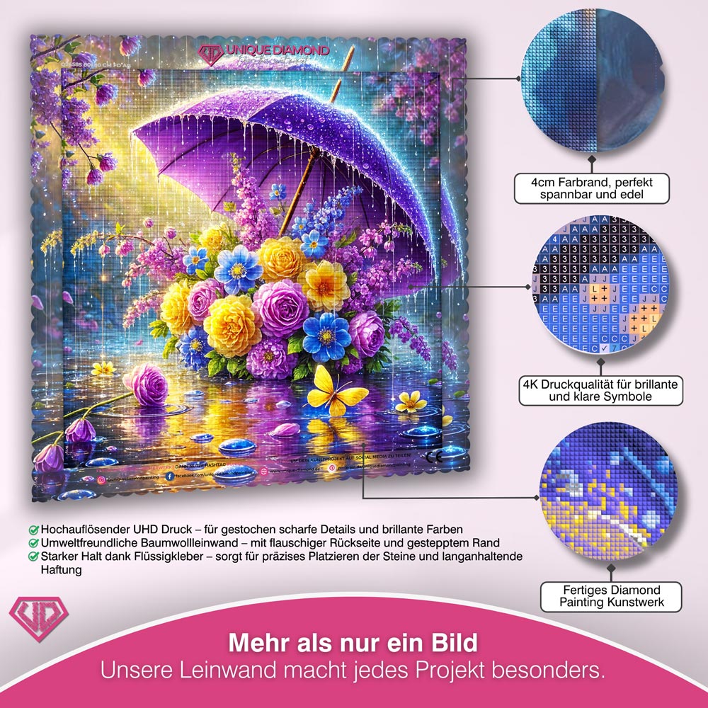 5D Diamond Painting – Blütenschirm im Frühlingsregen Unique-Diamond