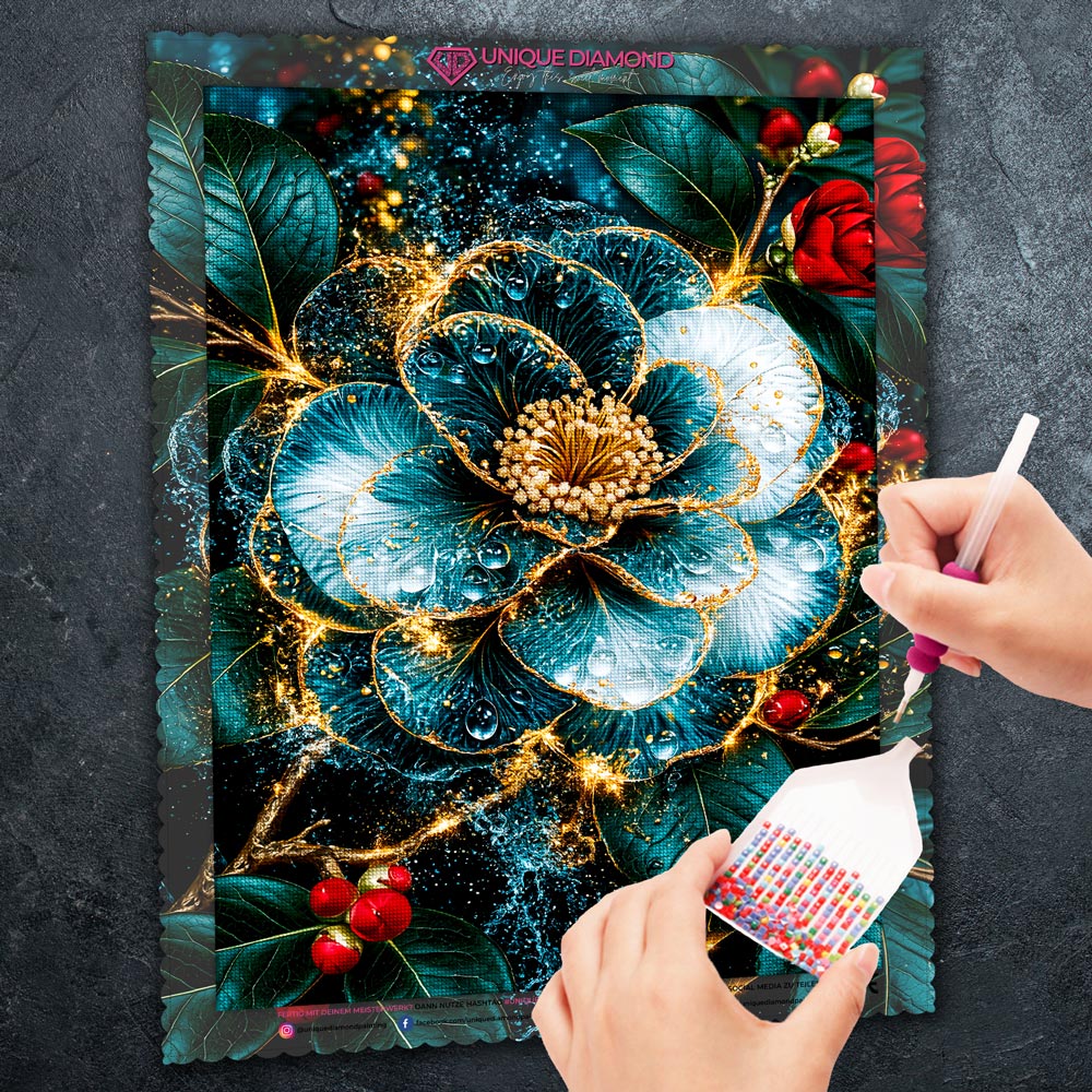 5D Diamond Painting – Blütentraum in Smaragd & Gold