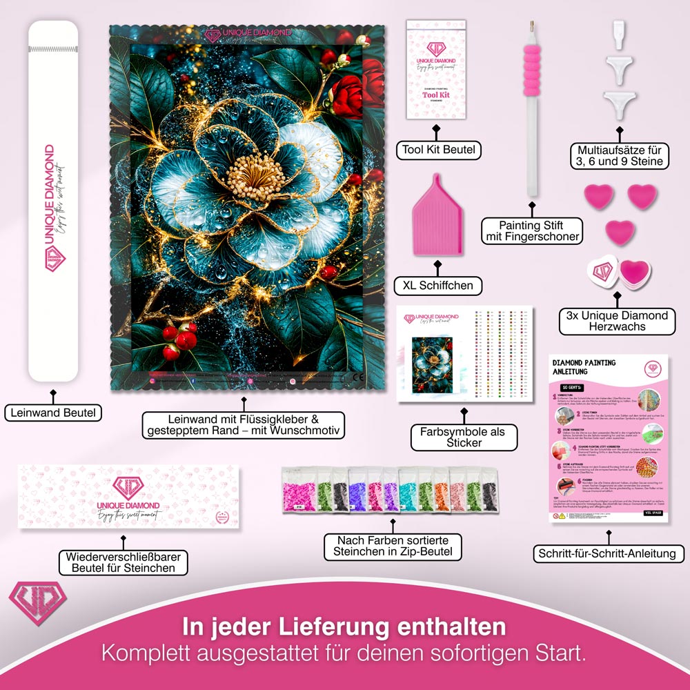 5D Diamond Painting – Blütentraum in Smaragd & Gold