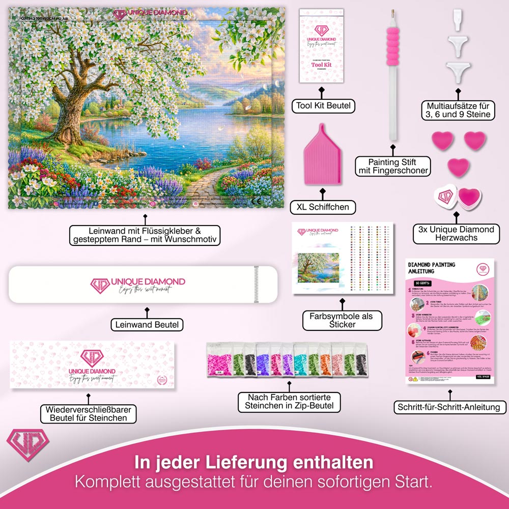 5D Diamond Painting – Blütenzauber am stillen See