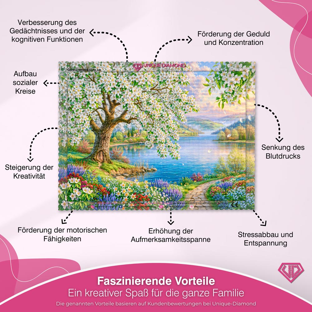 5D Diamond Painting – Blütenzauber am stillen See
