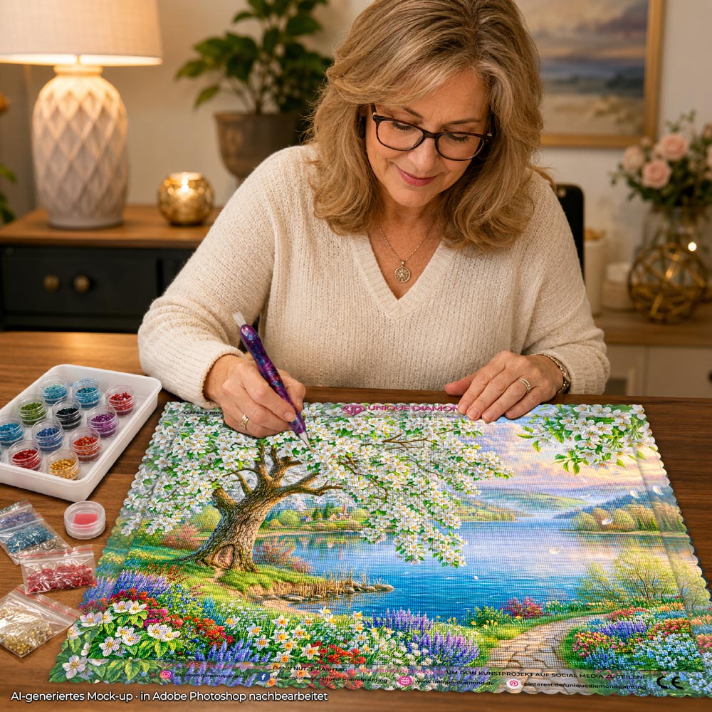 5D Diamond Painting – Blütenzauber am stillen See