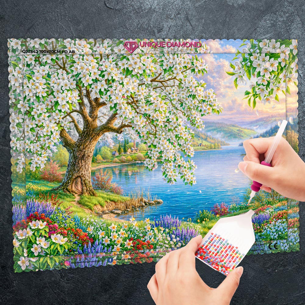 5D Diamond Painting – Blütenzauber am stillen See