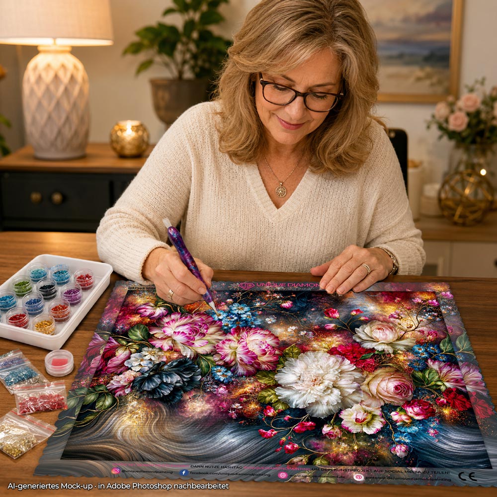 5D Diamond Painting – Blütenzauber der Sternennacht