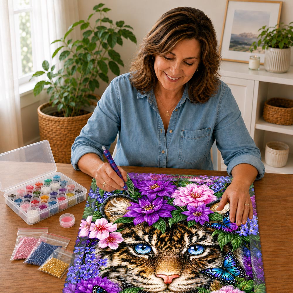 5D Diamond Painting – Blütenzauber des Tigerblicks