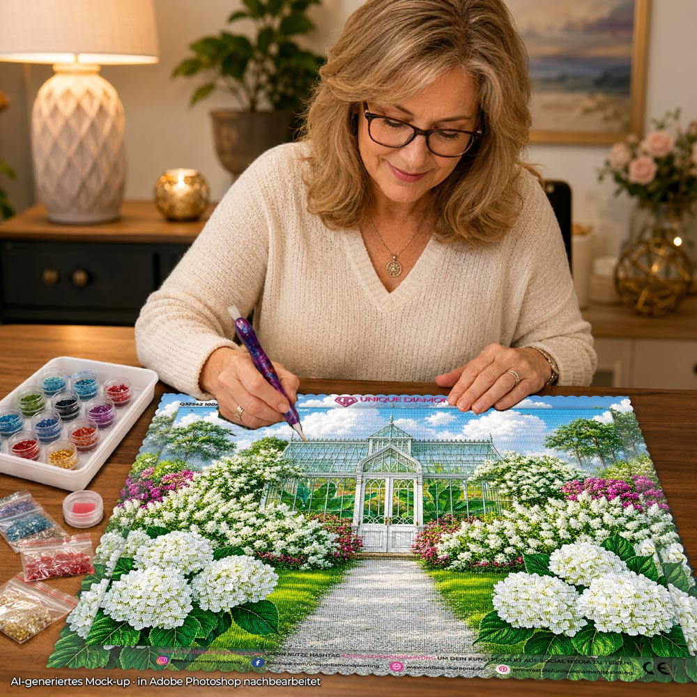 5D Diamond Painting – Blütenzauber im Glaspalast