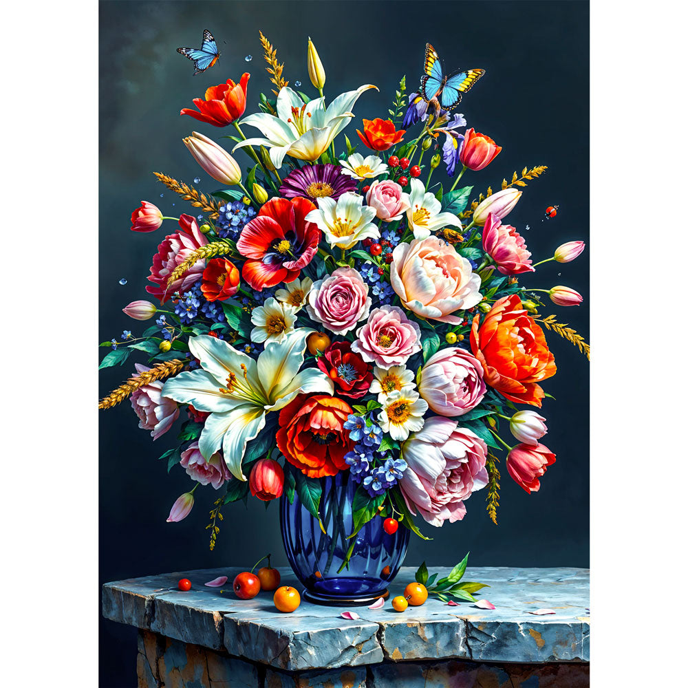 5D Diamond Painting – Blumenpracht in der Vase mit 100 Farben, Unique-Diamond