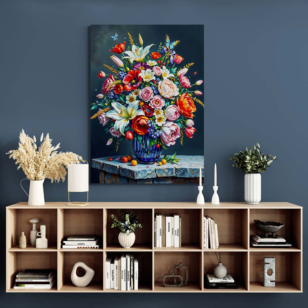 5D Diamond Painting – Blumenpracht in der Vase mit 100 Farben, Unique-Diamond