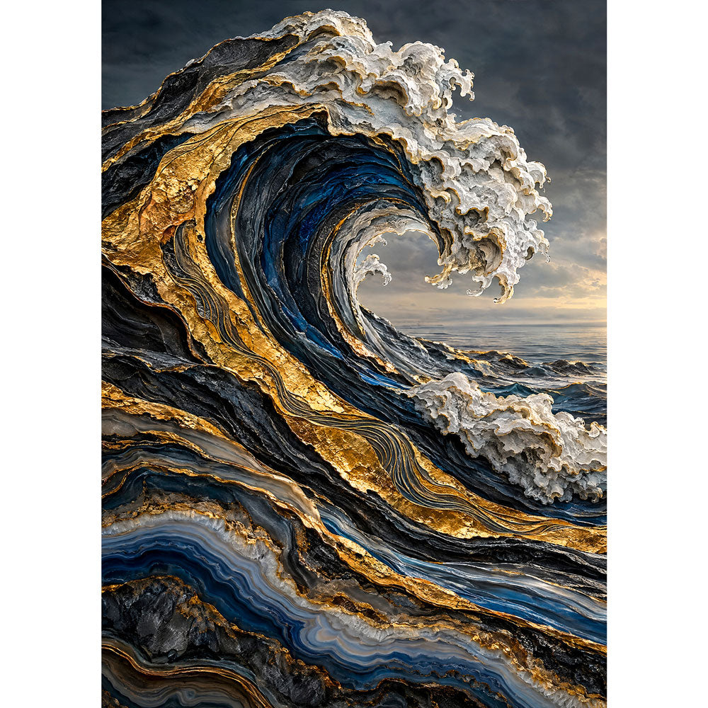 5D Diamond Painting – Brandung aus Gold und Saphir | Unique Diamond
