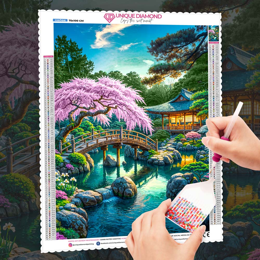 5D Diamond Painting – Brücke der Kirschblütenruhe, unique-diamond