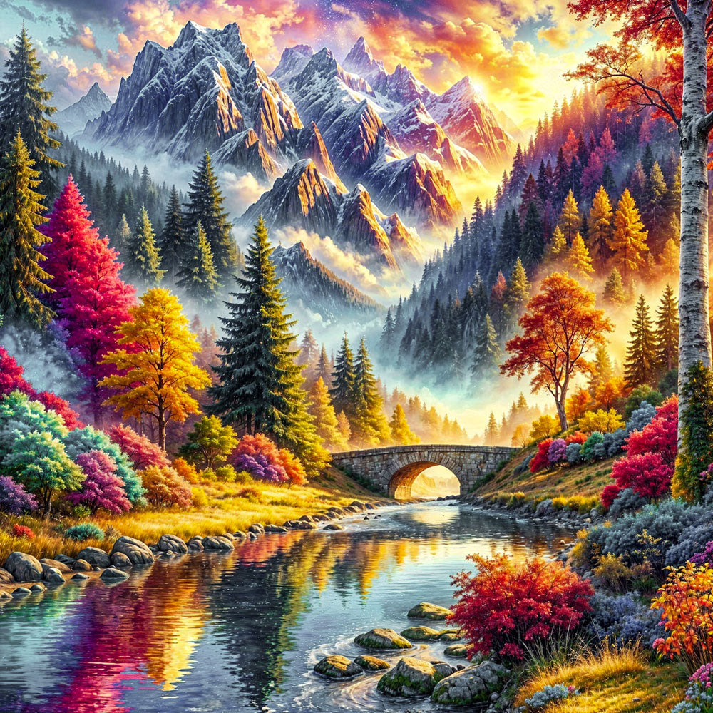 5D Diamond Painting – Brücke der Morgenröte, Unique-Diamond