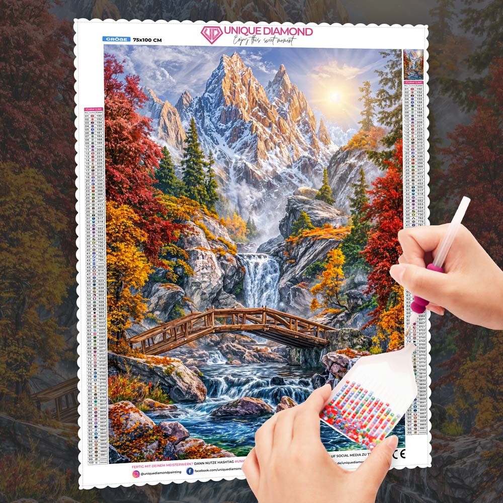 5D Diamond Painting – Brücke zum Sonnenberg, Unique-Diamond