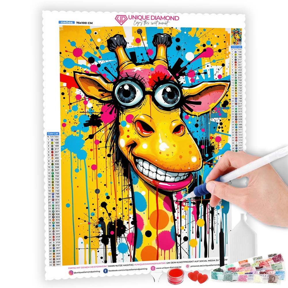 5D Diamond Painting – Bunte Giraffenfreude, Unique-Diamond