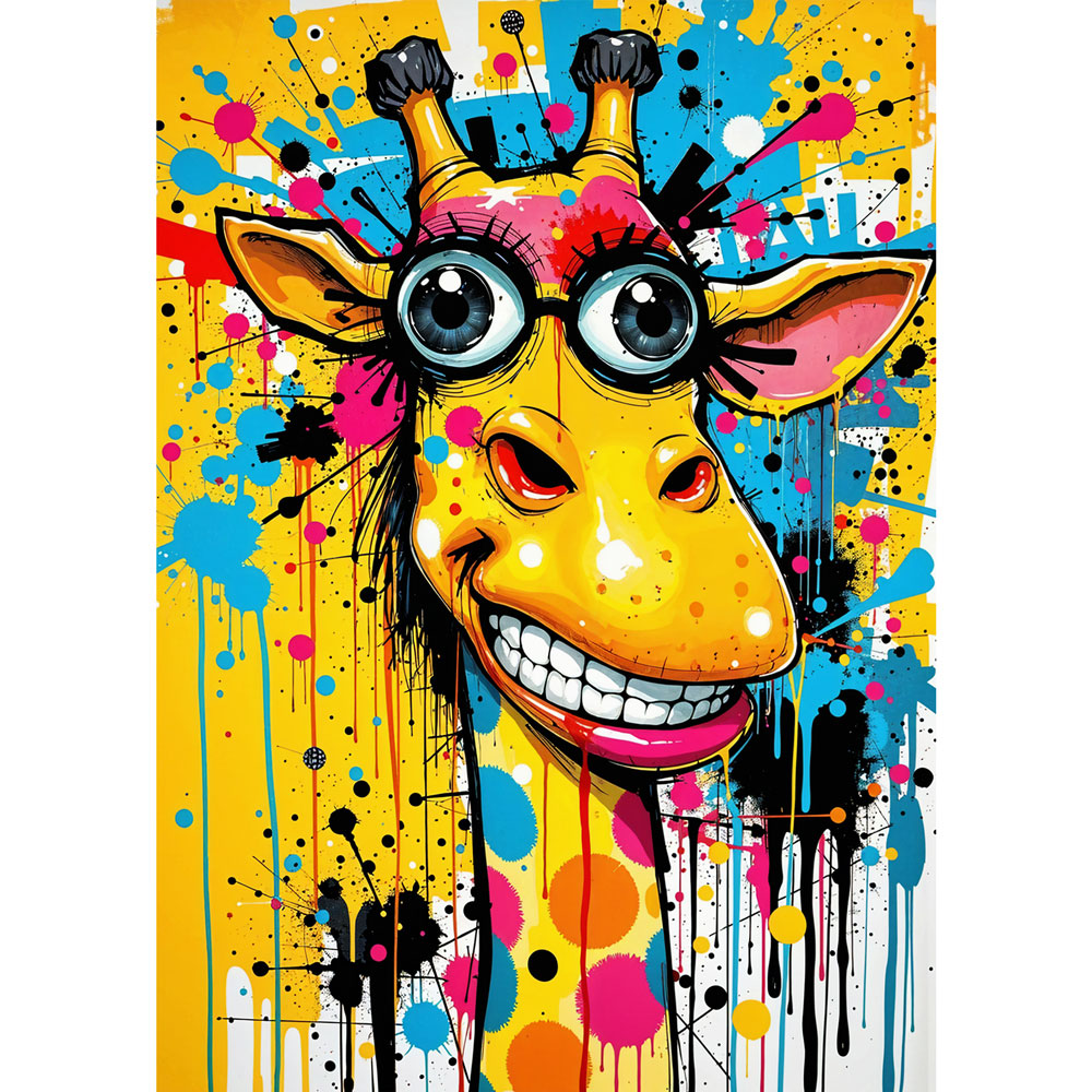 5D Diamond Painting – Bunte Giraffenfreude, Unique-Diamond