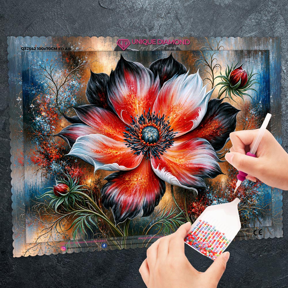 5D Diamond Painting – Crimson Midnight Bloom