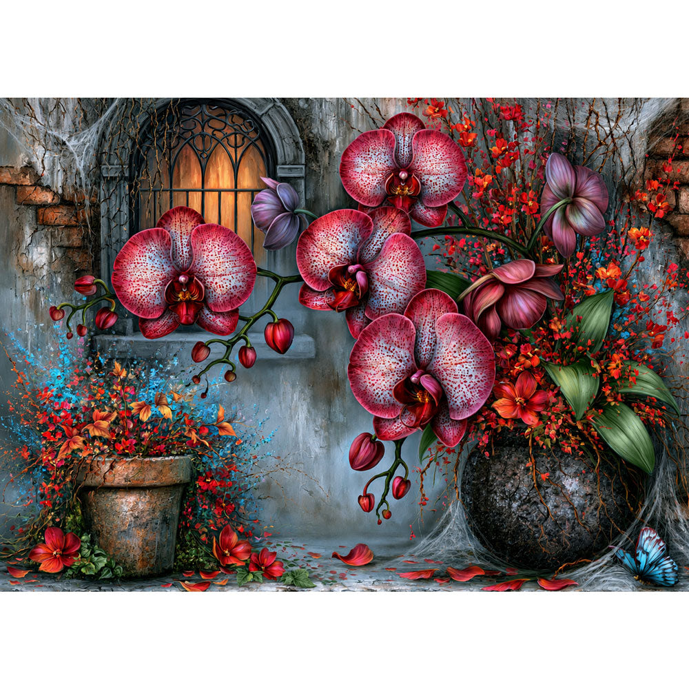 5D Diamond Painting – Crimson Orchid Sanctuary | Unique Diamond