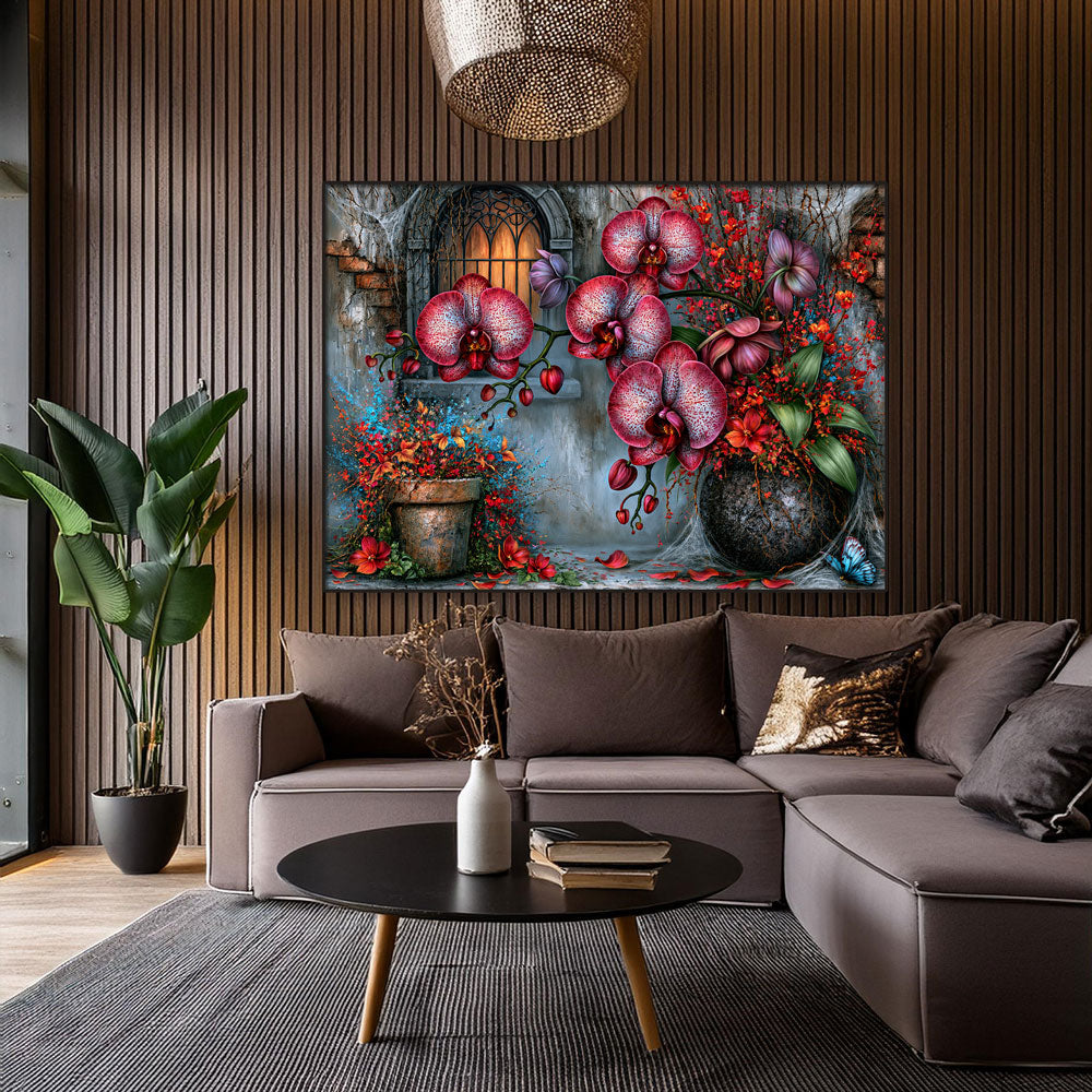 5D Diamond Painting – Crimson Orchid Sanctuary