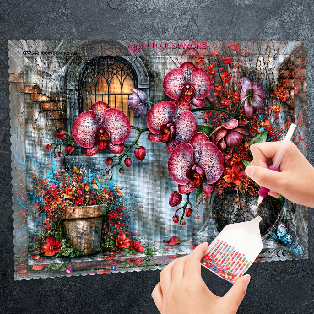 5D Diamond Painting – Crimson Orchid Sanctuary