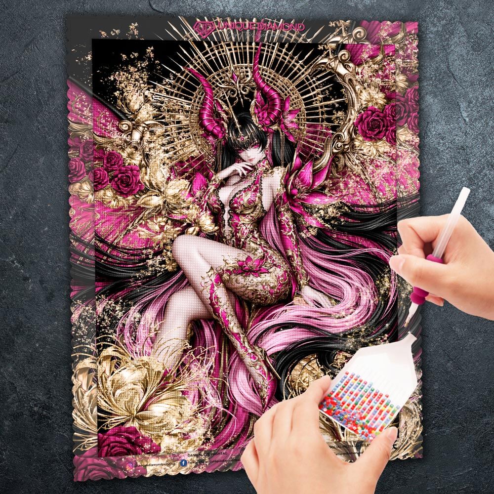 5D Diamond Painting – Dämonenkönigin der Purpurrosen