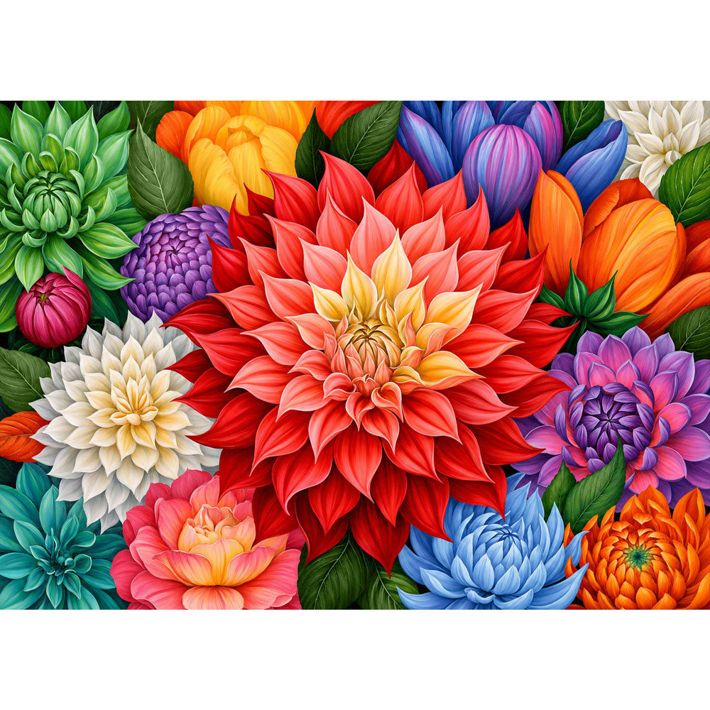 5D Diamond Painting – Dahlienfeuer im Farbenmeer | Unique Diamond