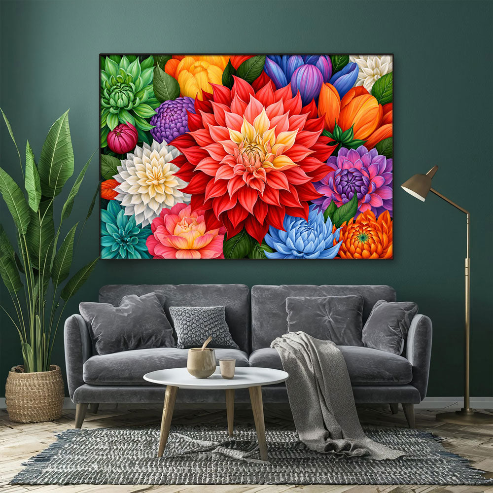 5D Diamond Painting – Dahlienfeuer im Farbenmeer
