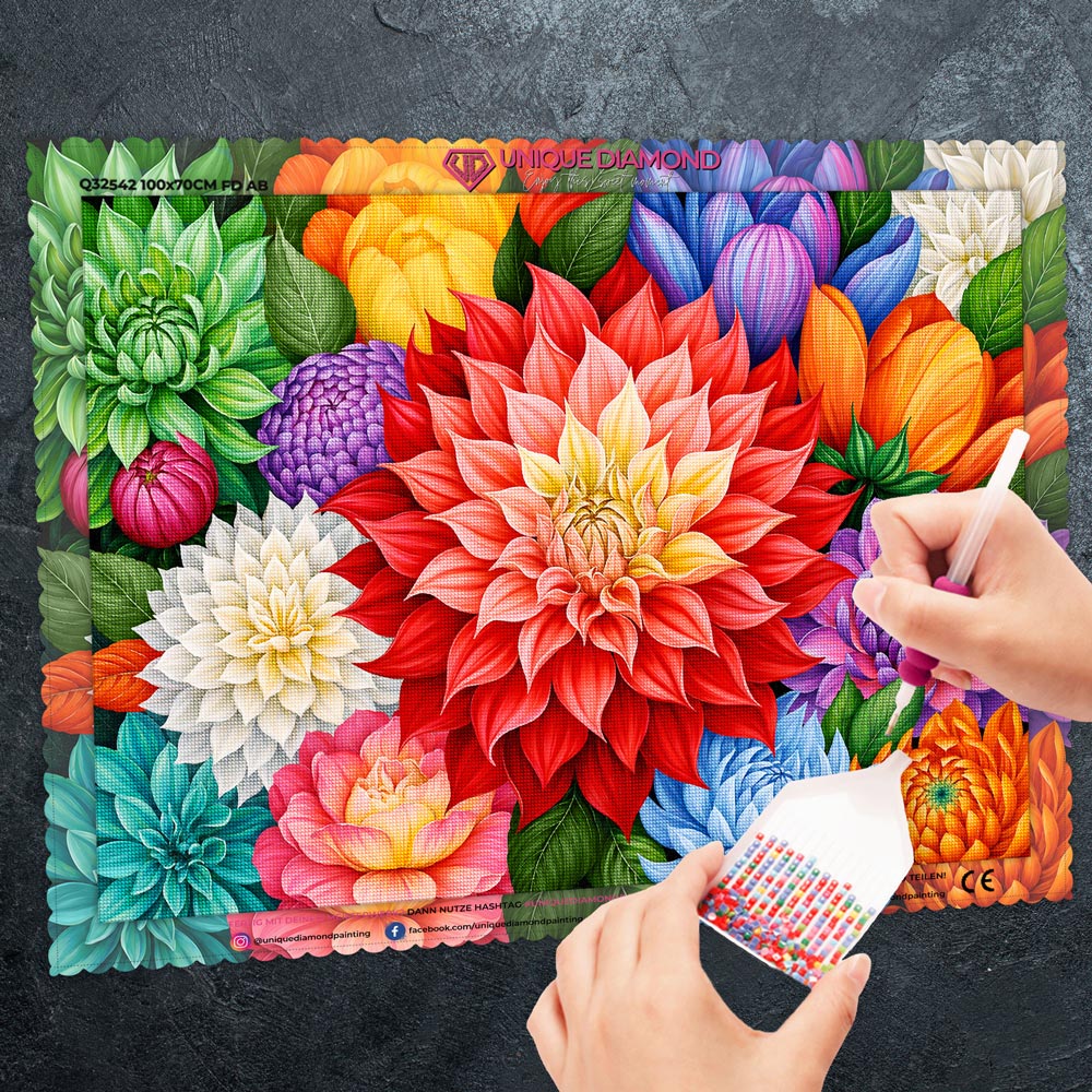 5D Diamond Painting – Dahlienfeuer im Farbenmeer