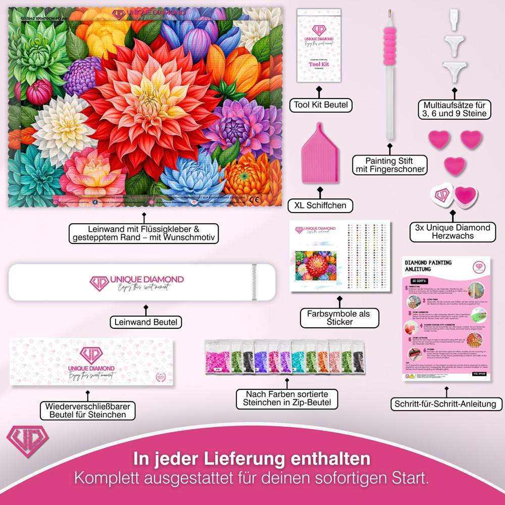 5D Diamond Painting – Dahlienfeuer im Farbenmeer