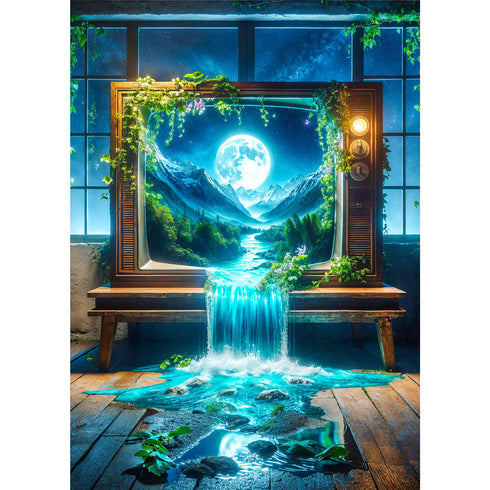 5D Diamond Painting – Das Fenster zur Mondlandschaft Unique-Diamond