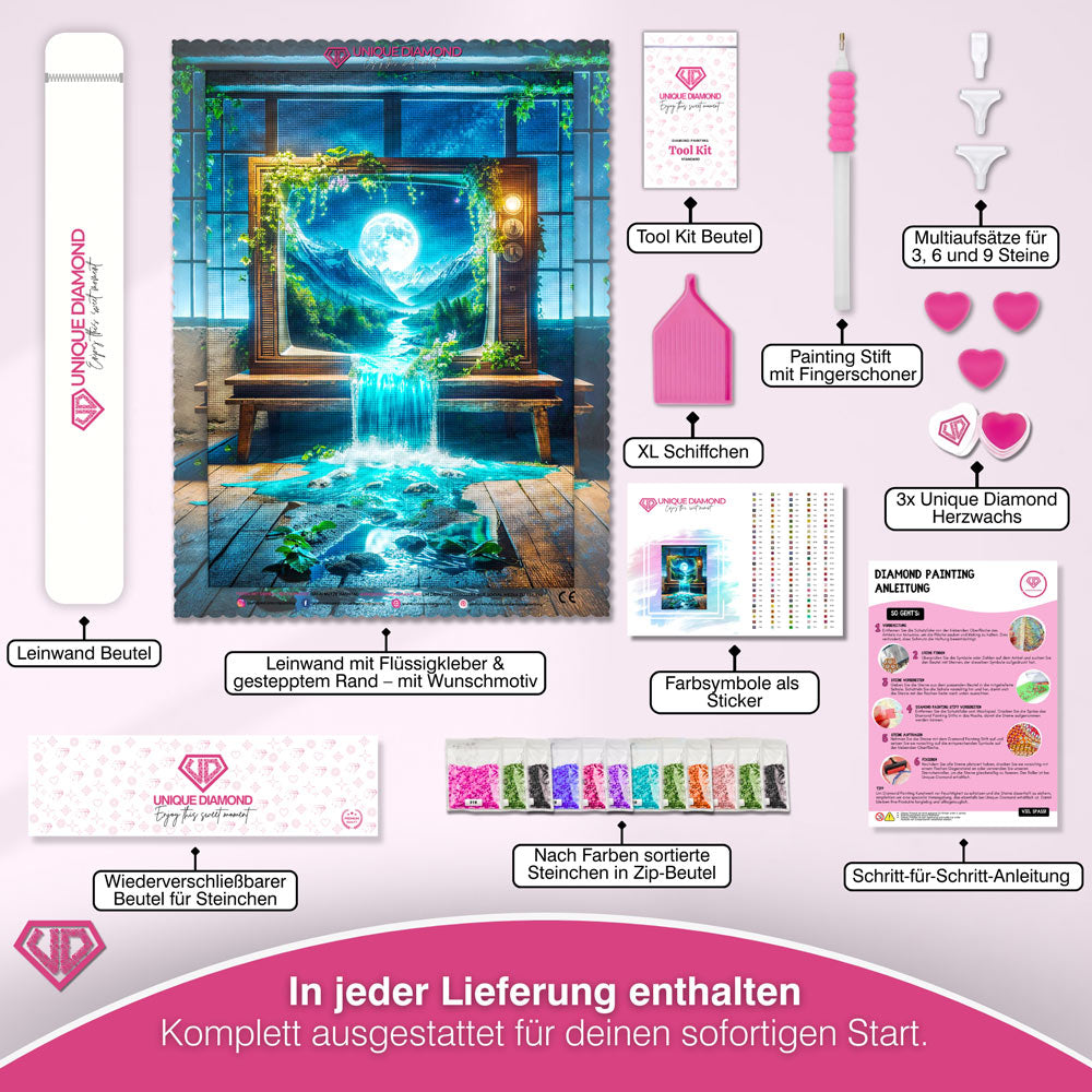 5D Diamond Painting – Das Fenster zur Mondlandschaft Unique-Diamond