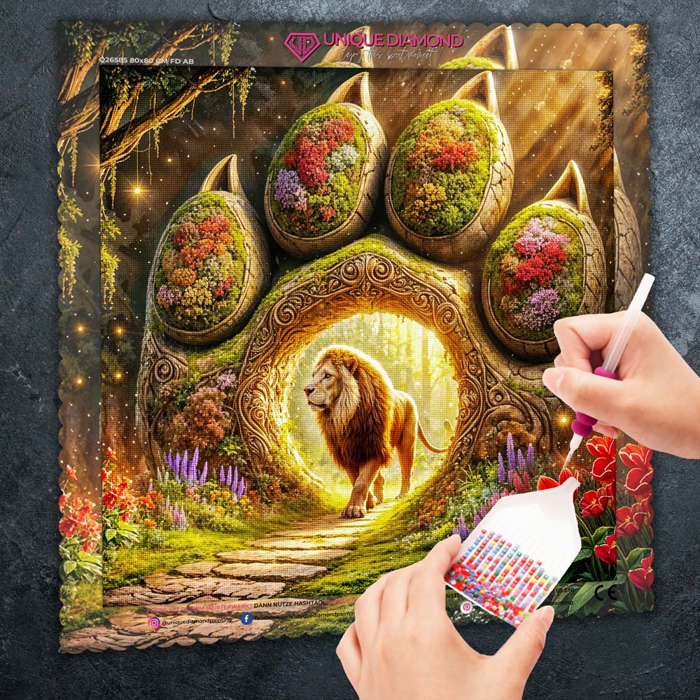 5D Diamond Painting – Das Tor des Löwenkönigs Unique-Diamond