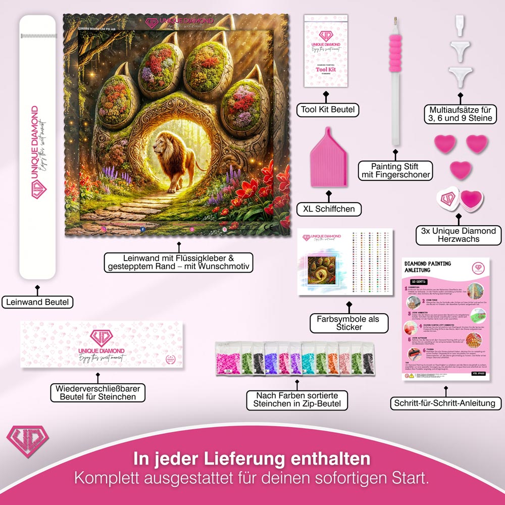 5D Diamond Painting – Das Tor des Löwenkönigs Unique-Diamond