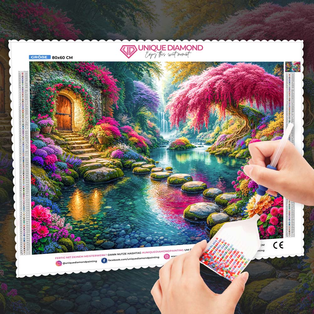 5D Diamond Painting – Das verborgene Blütenparadies, Unique-Diamond