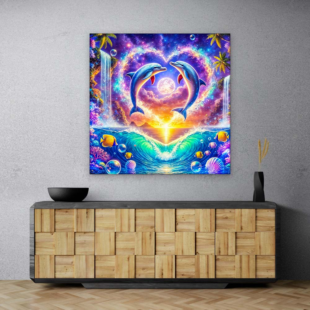 5D Diamond Painting – Delfinherzen im Mondlicht, Unique-Diamond