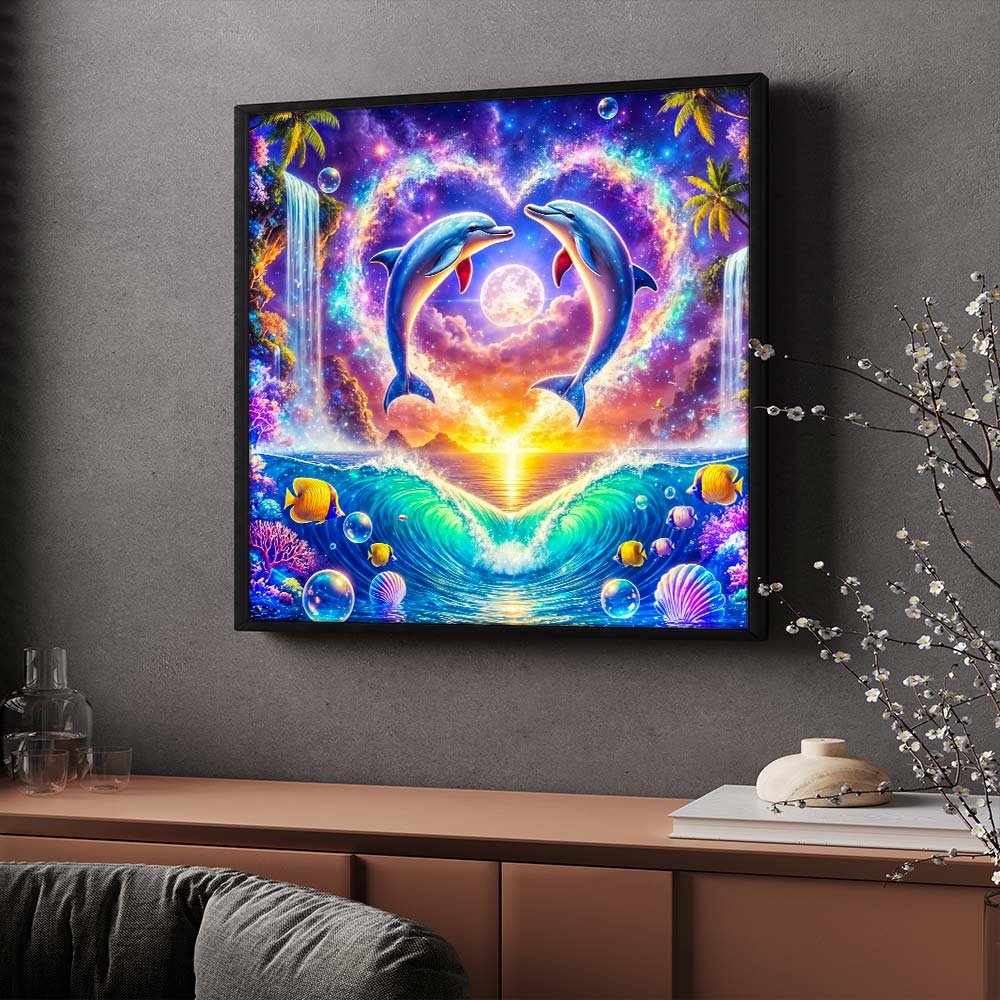 5D Diamond Painting – Delfinherzen im Mondlicht, Unique-Diamond