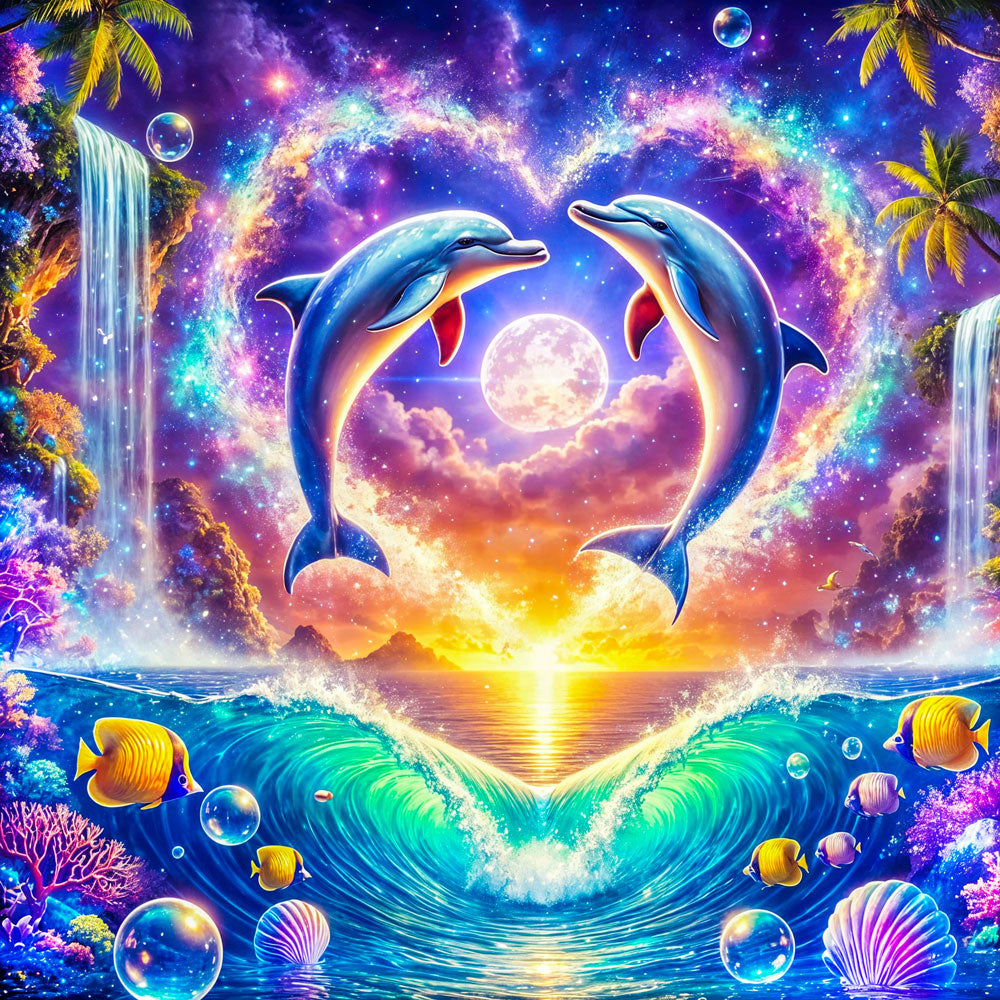 5D Diamond Painting – Delfinherzen im Mondlicht, Unique-Diamond