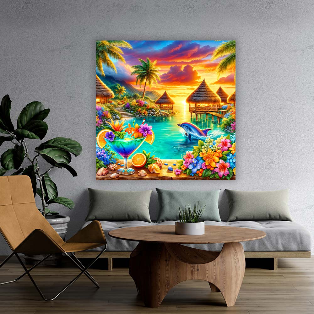 5D Diamond Painting – Delfinparadies bei Sonnenuntergang, Unique-Diamond