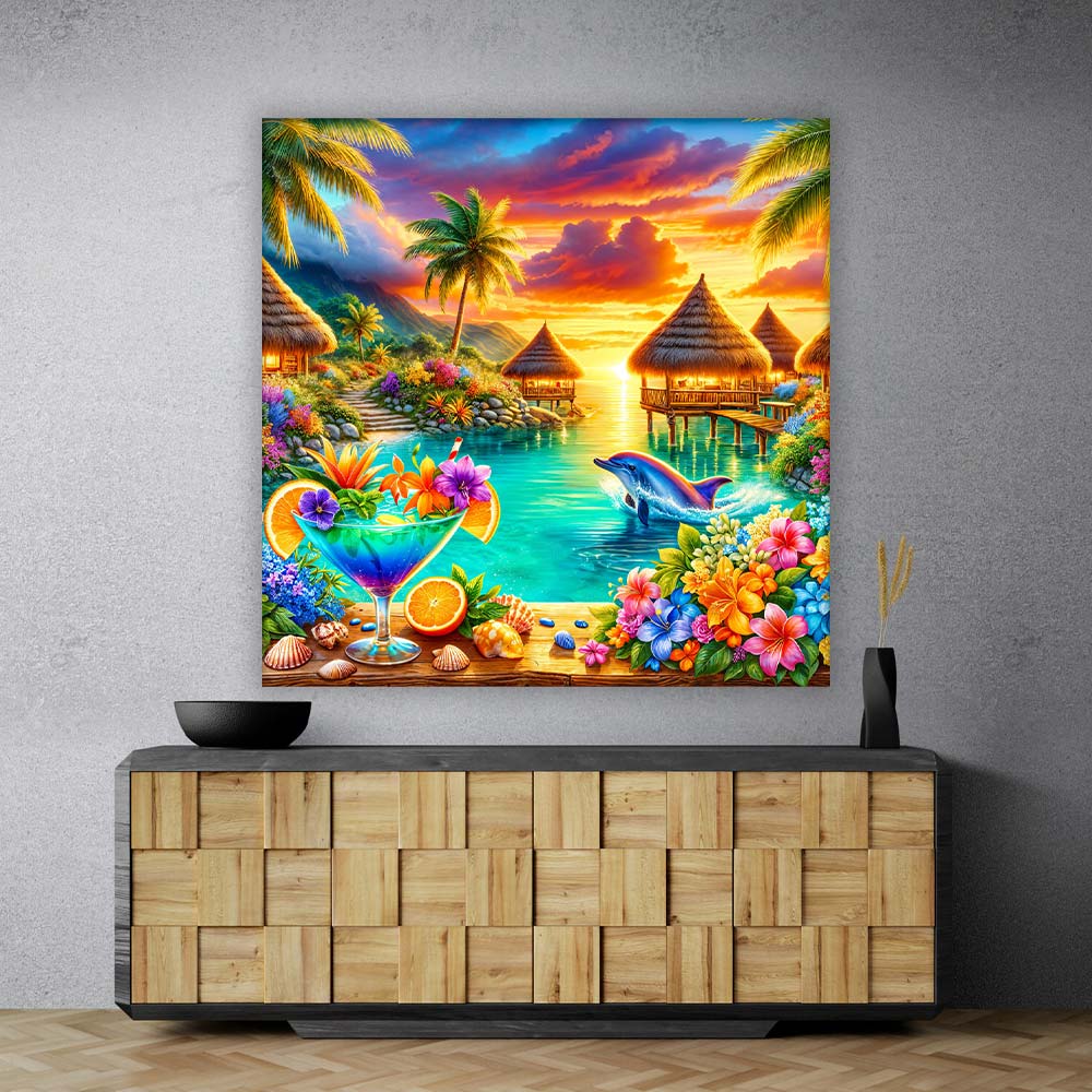 5D Diamond Painting – Delfinparadies bei Sonnenuntergang, Unique-Diamond