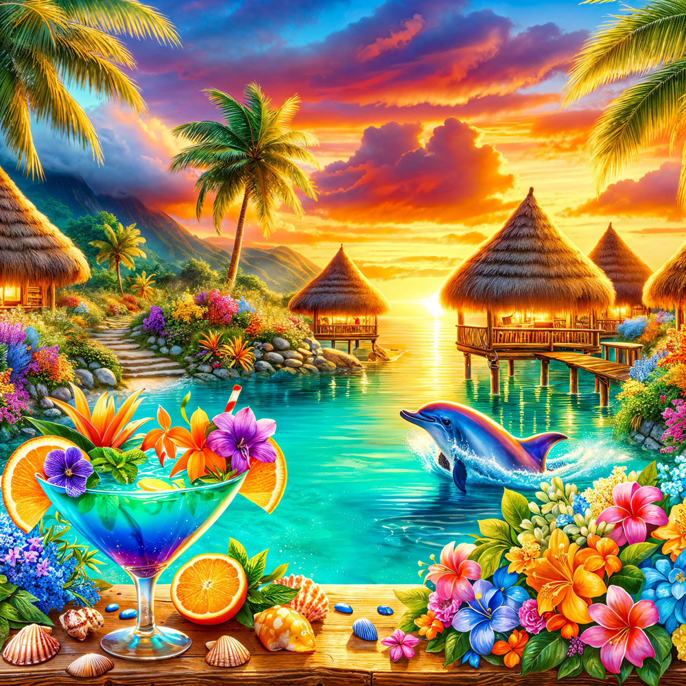 5D Diamond Painting – Delfinparadies bei Sonnenuntergang, Unique-Diamond