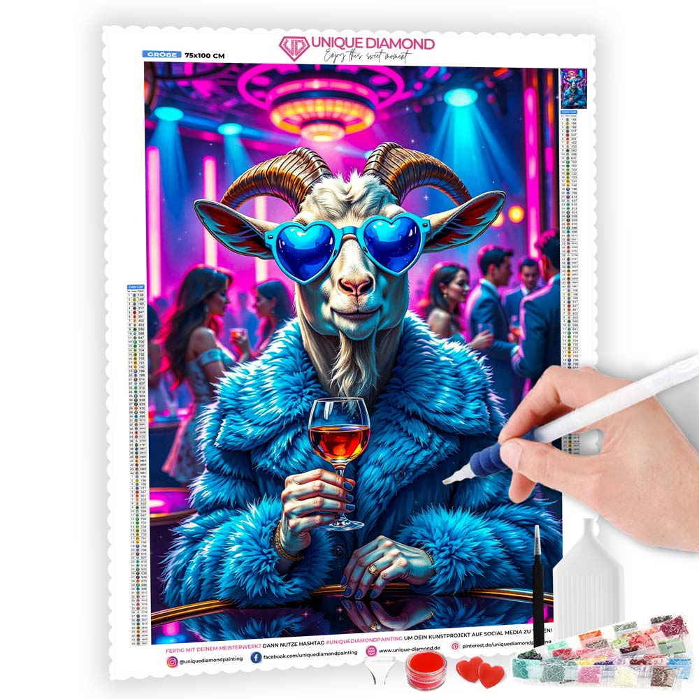 5D Diamond Painting – Disco Goat mit 100 Farben, Unique-Diamond