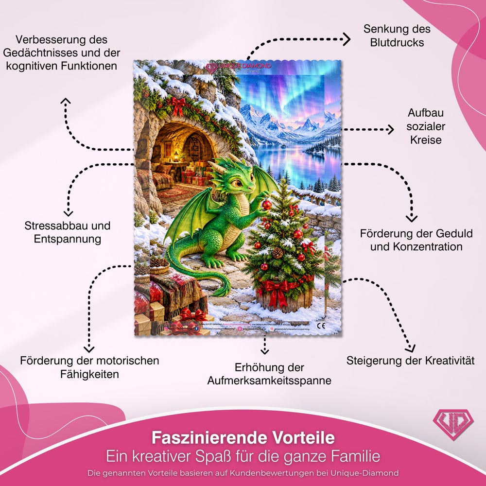 5D Diamond Painting – Drachenweihnacht im Nordlichtschein