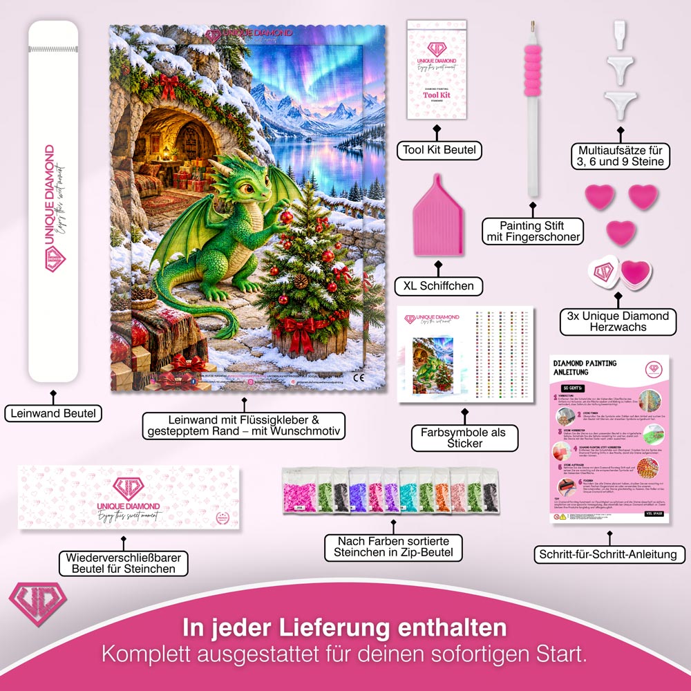 5D Diamond Painting – Drachenweihnacht im Nordlichtschein