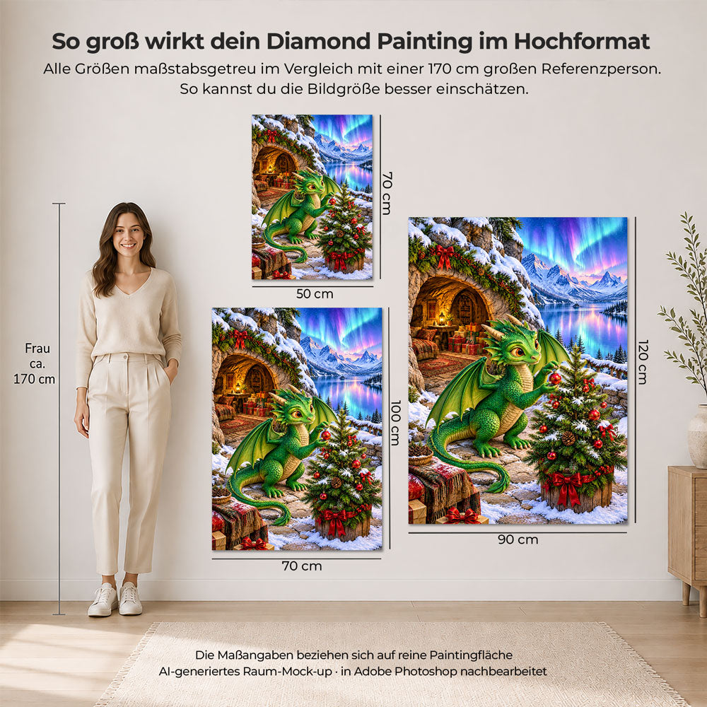 5D Diamond Painting – Drachenweihnacht im Nordlichtschein