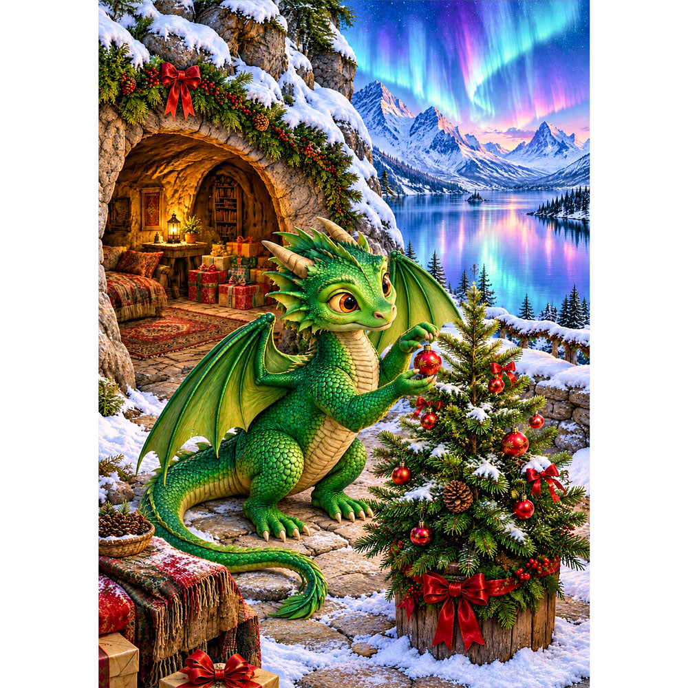 5D Diamond Painting – Drachenweihnacht im Nordlichtschein | Unique Diamond