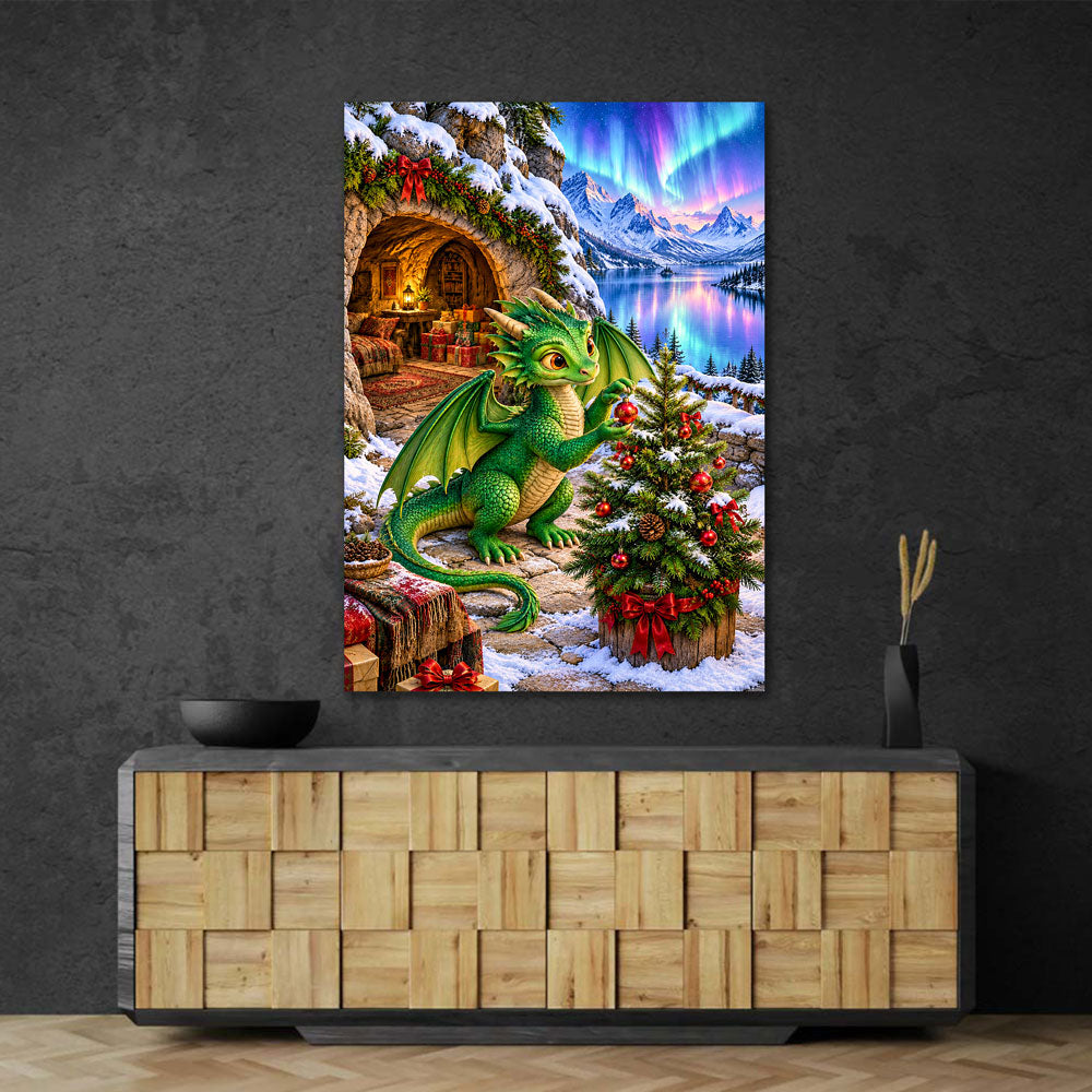 5D Diamond Painting – Drachenweihnacht im Nordlichtschein