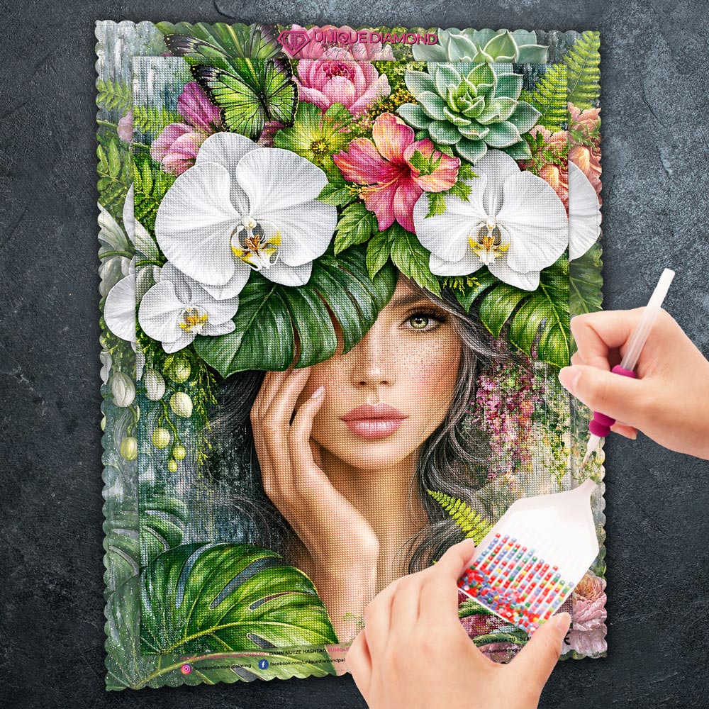 5D Diamond Painting – Elara im Garten der Orchideen
