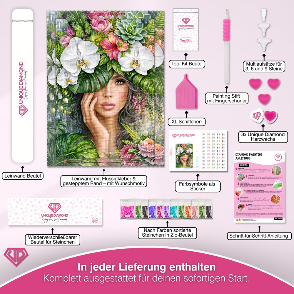 5D Diamond Painting – Elara im Garten der Orchideen